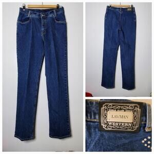 Vintage Lawman Western rhinestone dark wash women's straight leg jeans